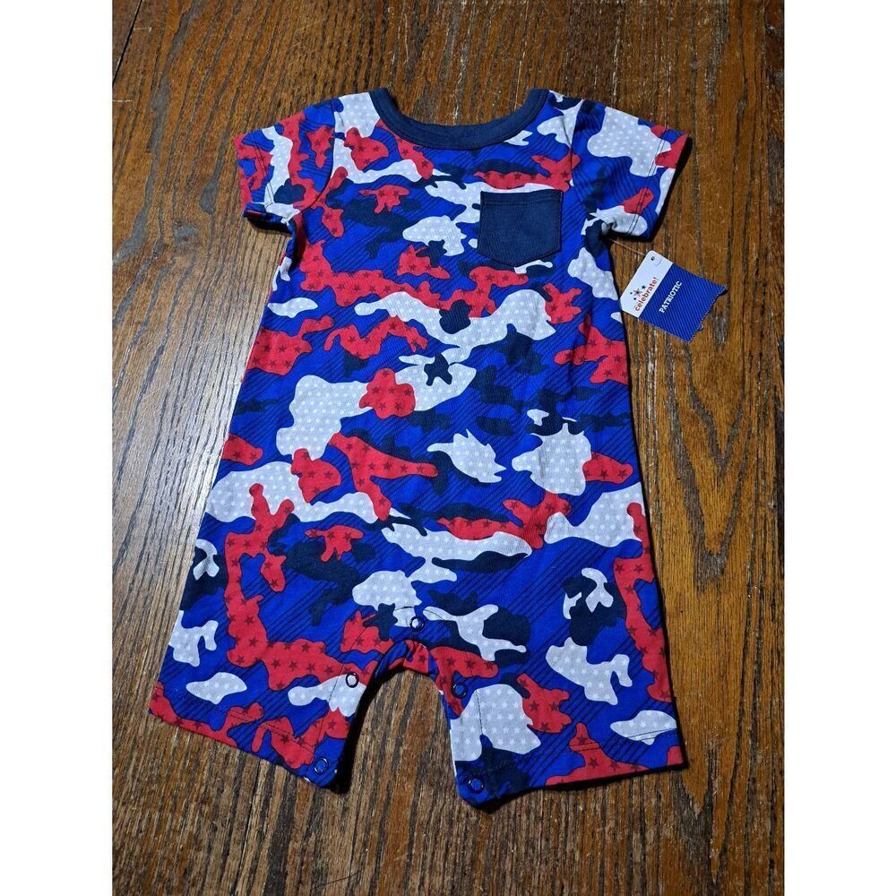 New 18 Month Celebrate Patriotic Red White Blue Short Sleeve One Piece Romper